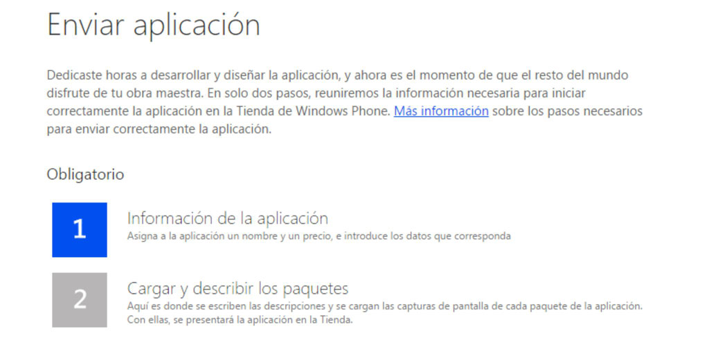 Enviar aplicación de Windows Phone
